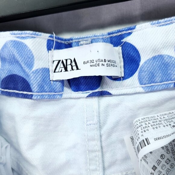 Zara Pants Womens 0 Blue 70's Floral Print Straight Leg Retro Button Fly Jeans - Picture 7 of 13